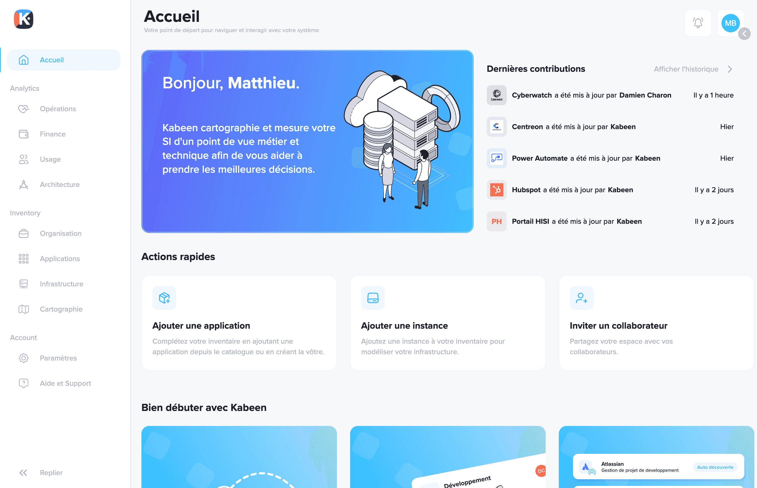 Kabeen-Startseite mit neuem Navigationsmenü
