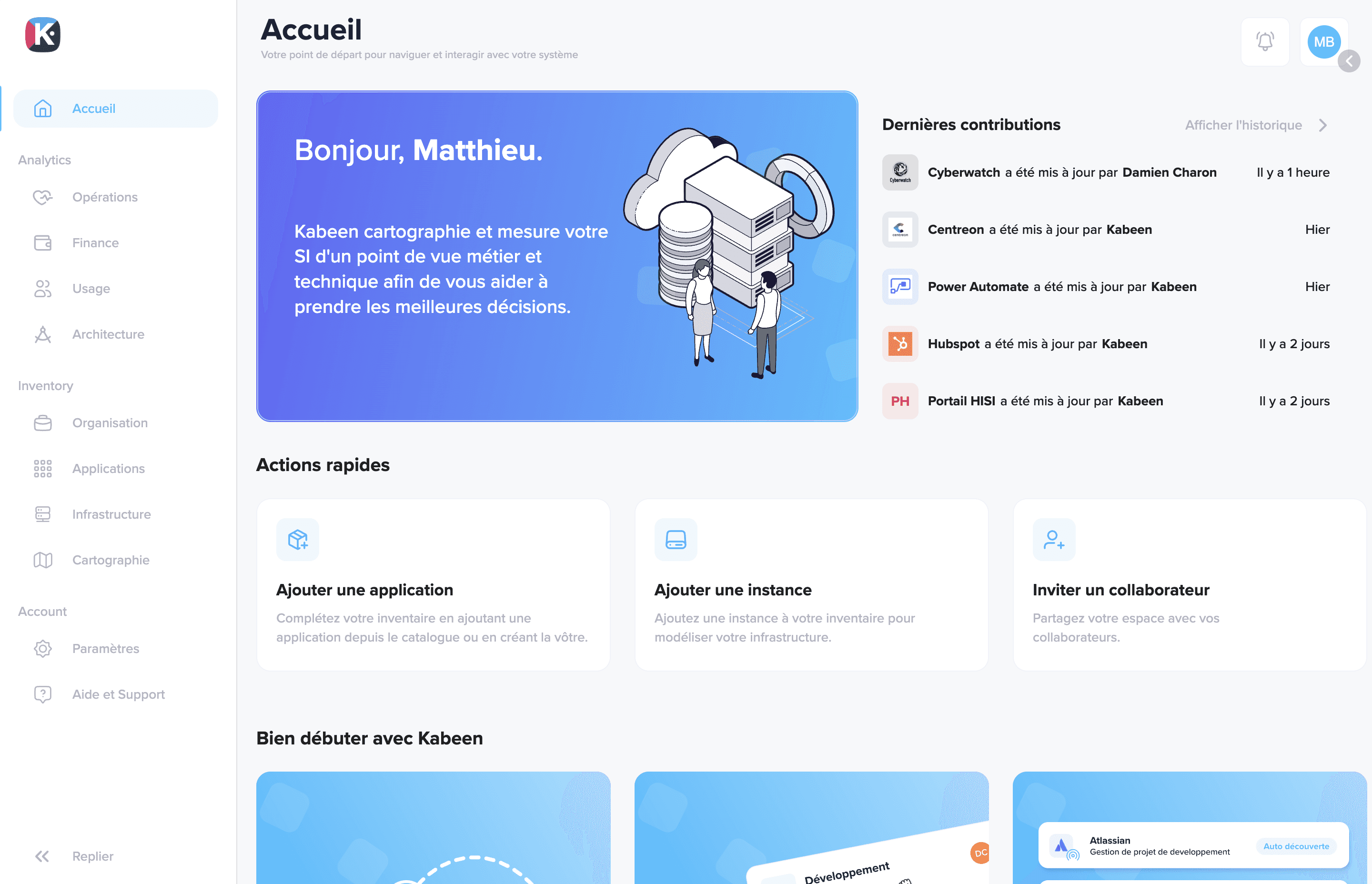 Kabeen-Startseite mit neuem Navigationsmenü